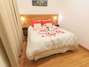 Red Flower Peals Spread on the Bed