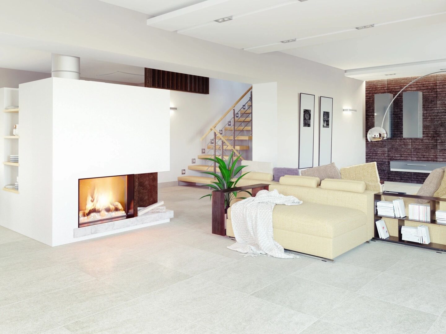 A simple luxury living room with virtual furnace