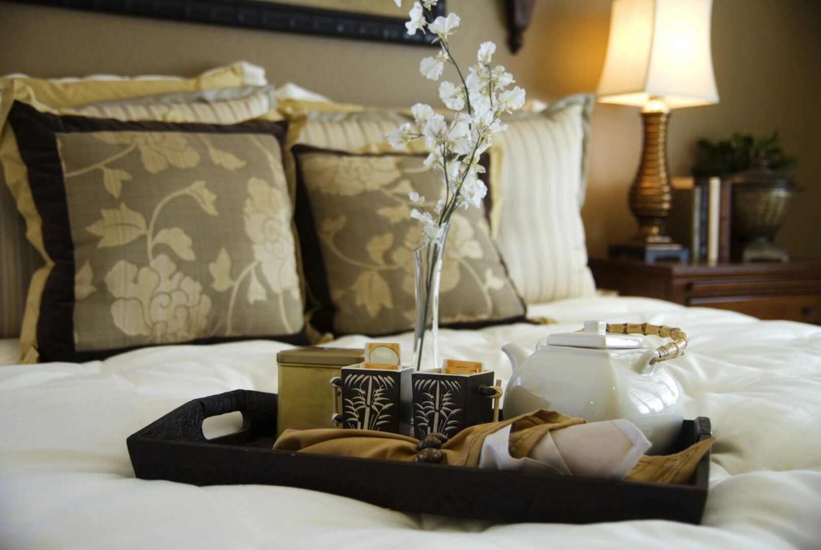 A teapot on a luxury bedroom