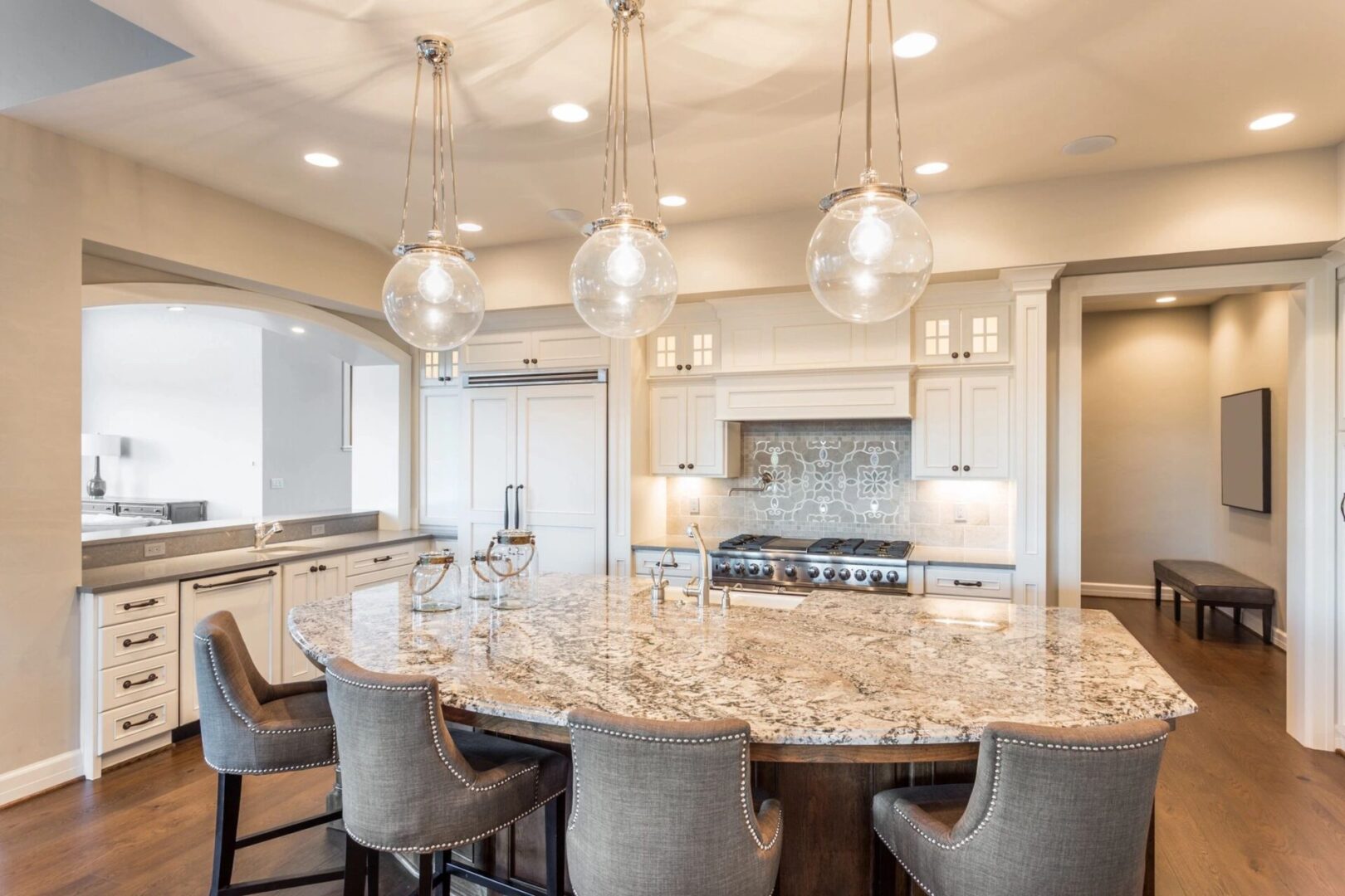 Elegant kitchen with marble table